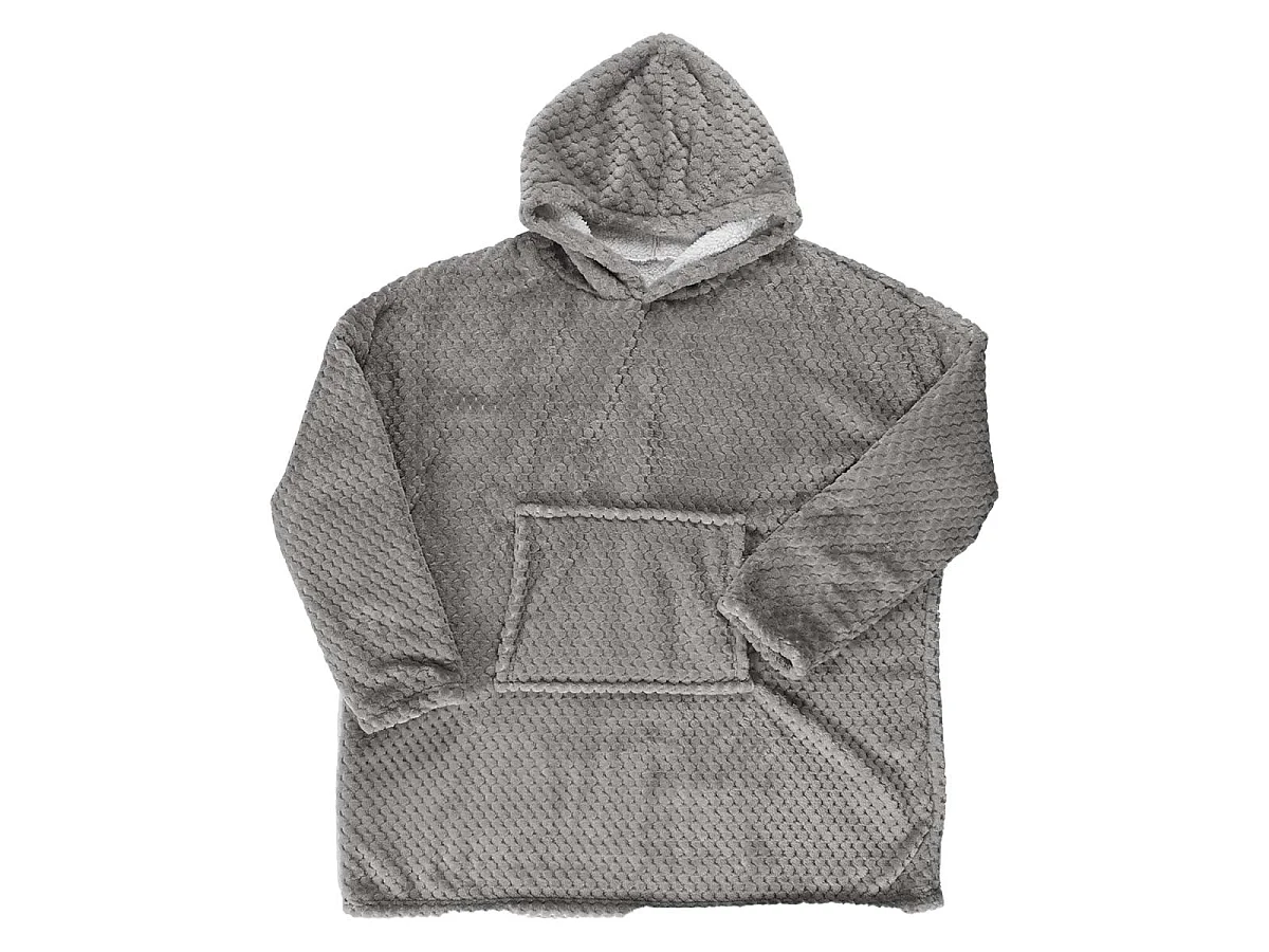 Sweat à Capuche Plaid Ultra Doux Effet Nid d'Abeille Gris Intérieur Sherpa - GAYA