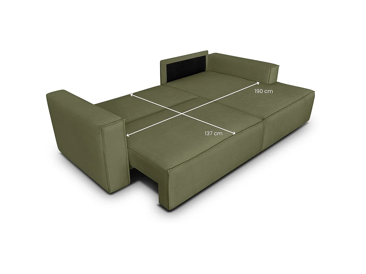 Canapé d'angle à droite convertible 3 places en tissu chenille vert olive - Asti