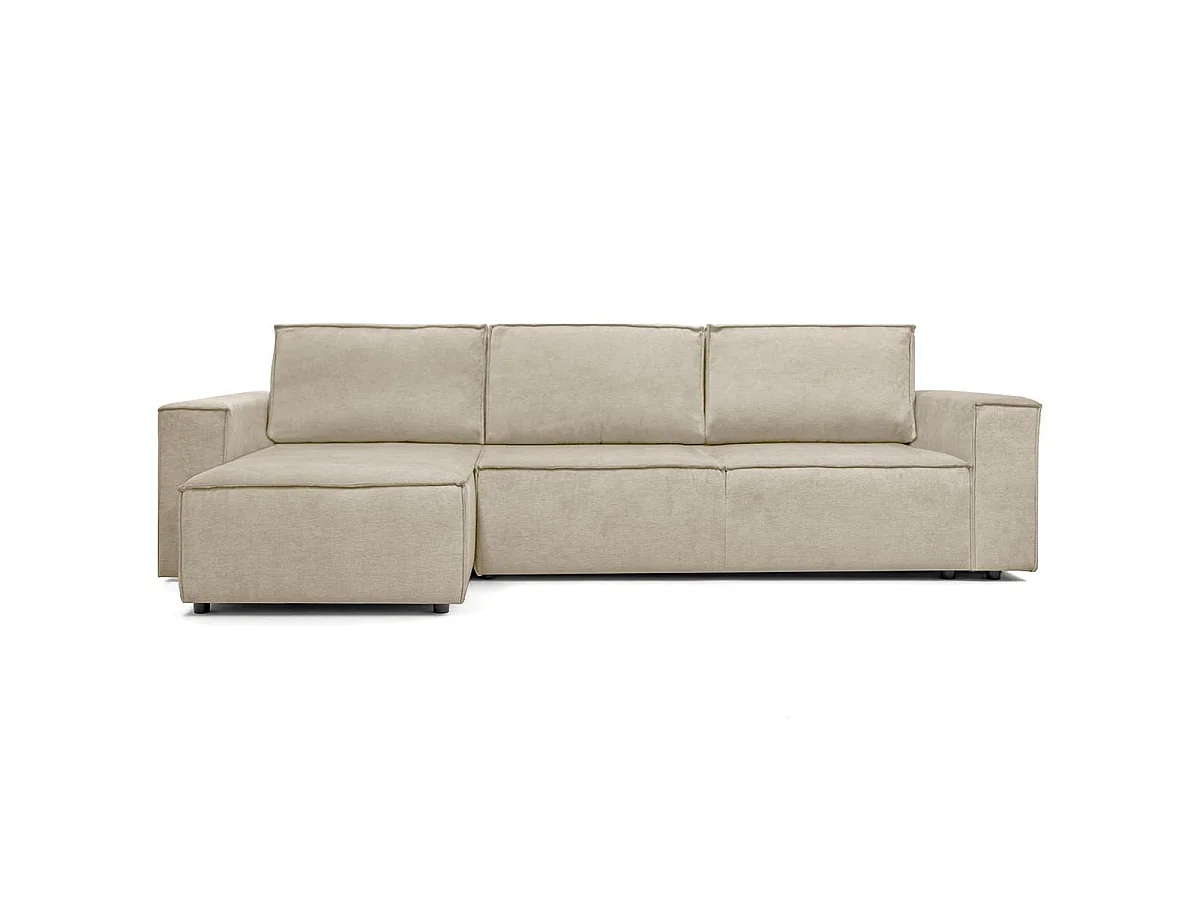 Canapé d'angle convertible réversible 5 places avec coffre de rangement en tissu chenille beige foncé - Harper