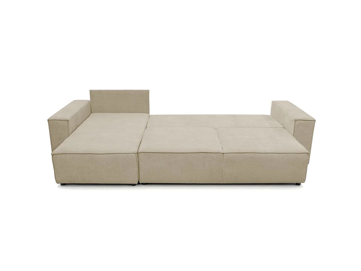 Canapé d'angle convertible réversible 5 places avec coffre de rangement en tissu chenille beige foncé - Harper