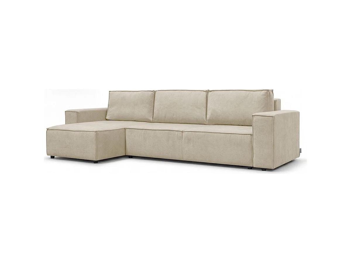 Canapé d'angle convertible réversible 5 places avec coffre de rangement en tissu chenille beige foncé - Harper