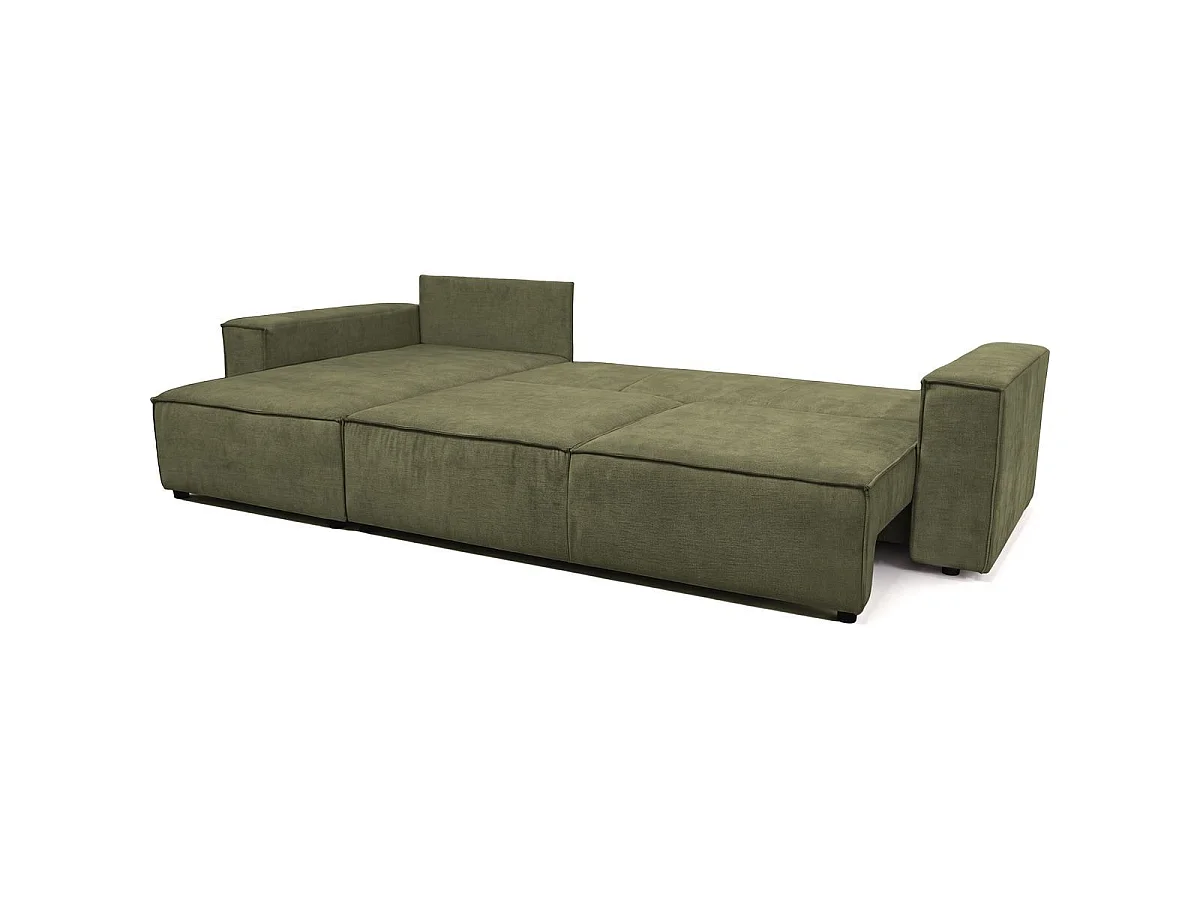 Canapé d'angle convertible réversible 5 places avec coffre de rangement en tissu chenille vert olive - Harper