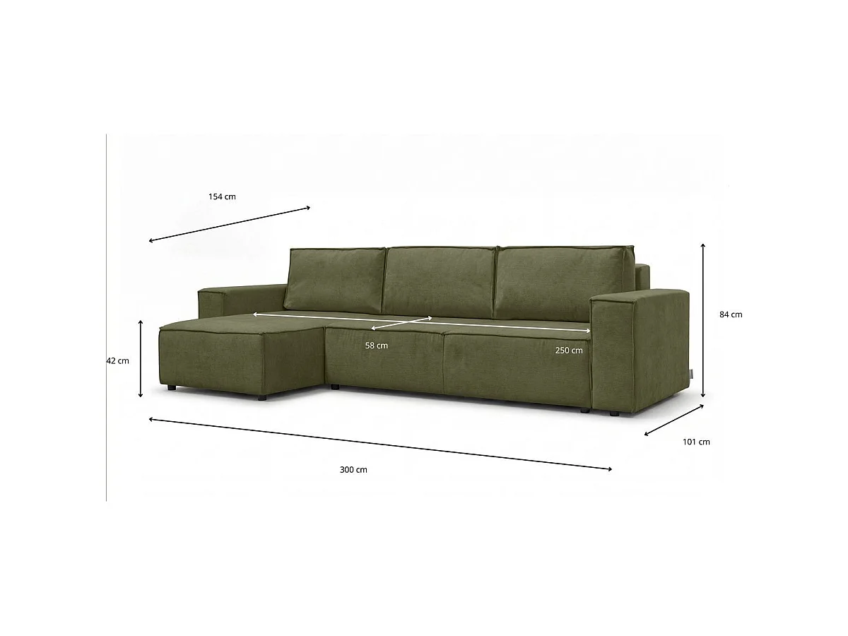 Canapé d'angle convertible réversible 5 places avec coffre de rangement en tissu chenille vert olive - Harper