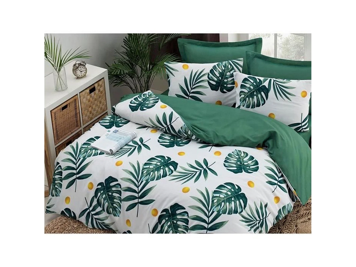 Parure de lit - housse de couette 220 x 240 + 2 taies d'oreiller 60 x 60, 65% coton- Vert