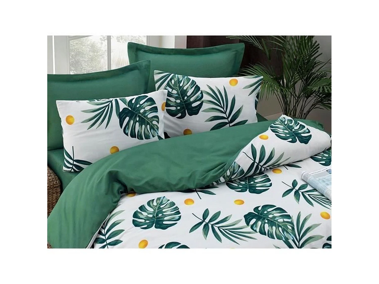 Parure de lit - housse de couette 220 x 240 + 2 taies d'oreiller 60 x 60, 65% coton- Vert