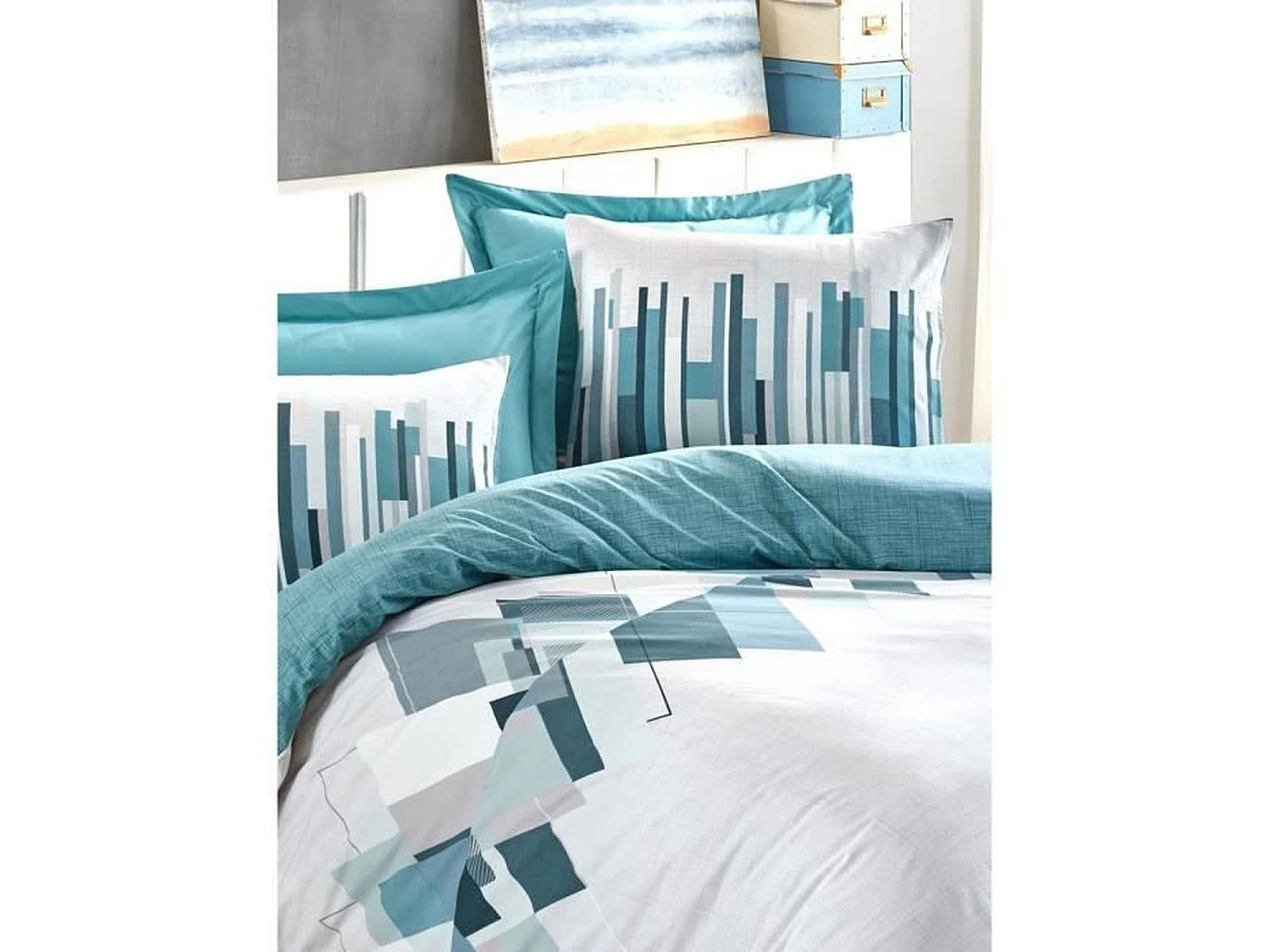 Parure de lit - housse de couette 220 x 240 + 2 taies d'oreiller 60 x 60 coton renforcé - Vert
