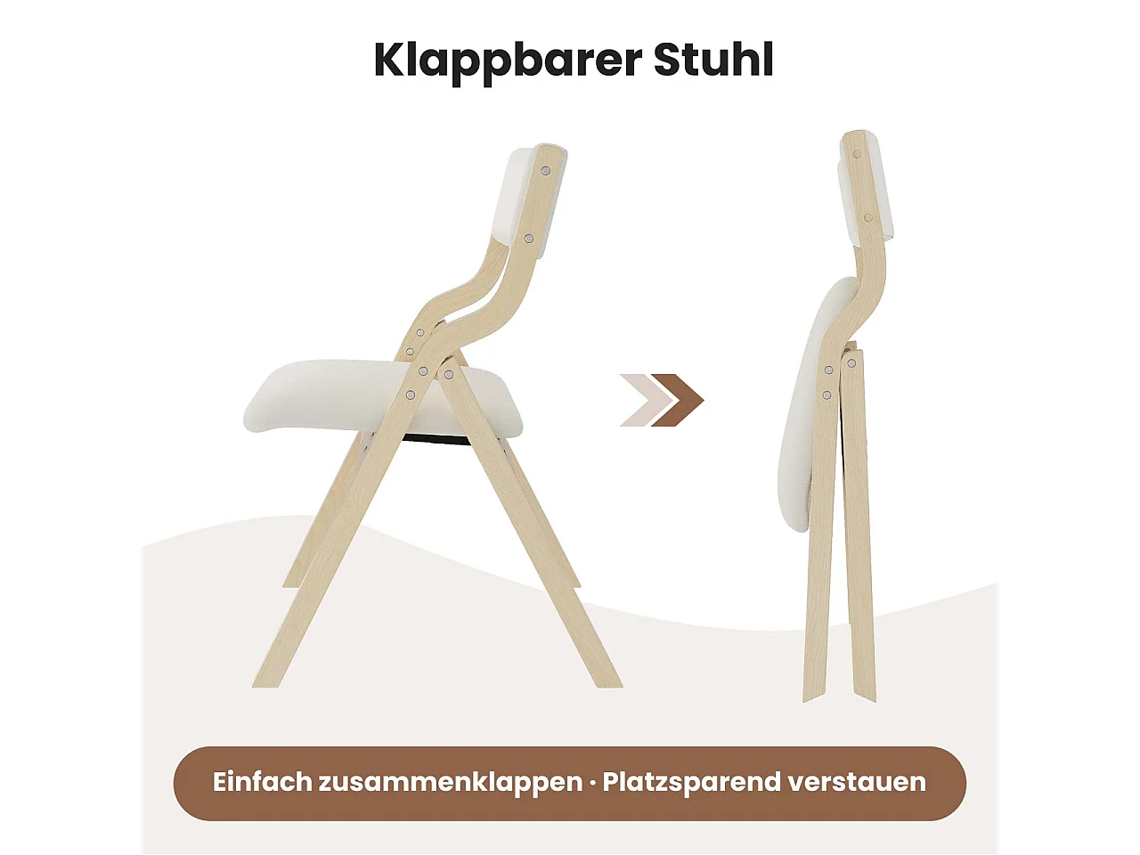 Lot de 6 chaises de salle à manger pliantes sans accoudoirs - Bois massif et lin - 55 x 49 x 81 cm - Beige