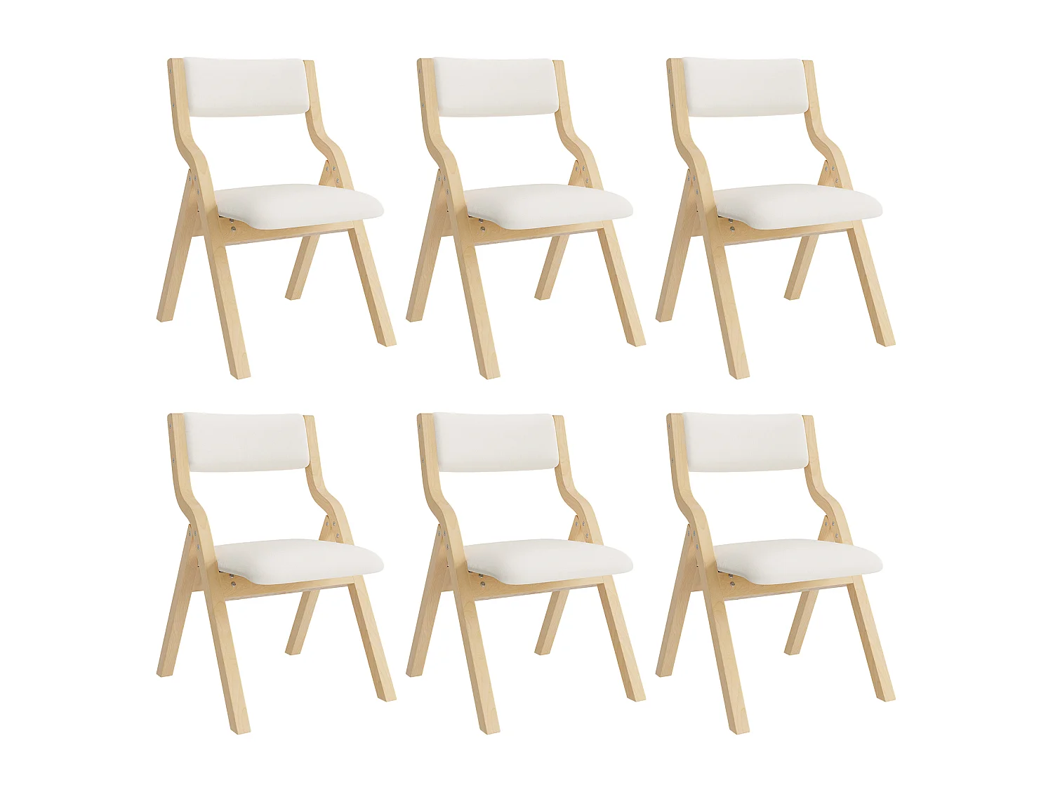Lot de 6 chaises de salle à manger pliantes sans accoudoirs - Bois massif et lin - 55 x 49 x 81 cm - Beige