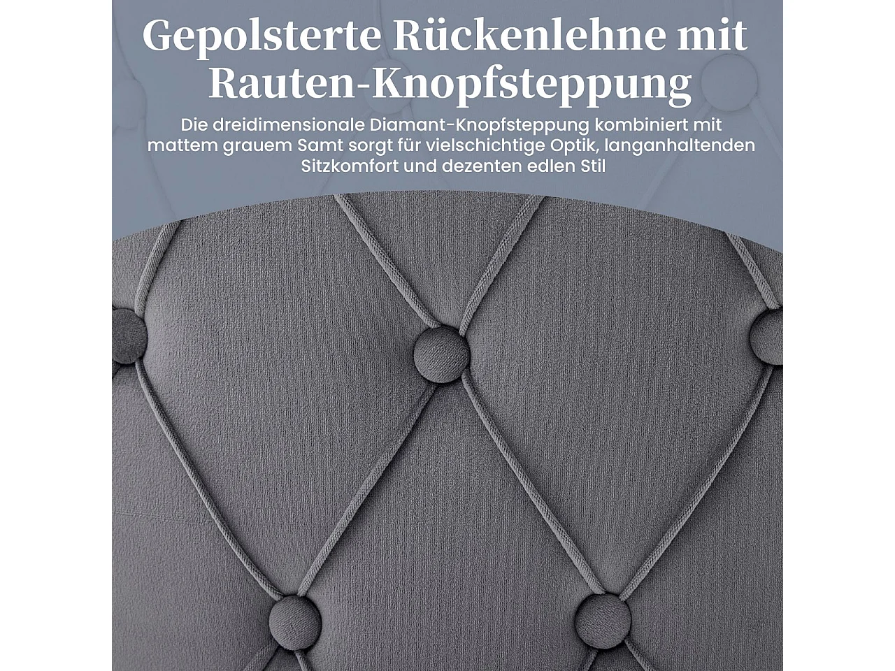 Set di 2 sedie da pranzo senza braccioli con schienale trapuntato - Velluto e metallo - 59 x 55 x 89 cm - Grigio + argento