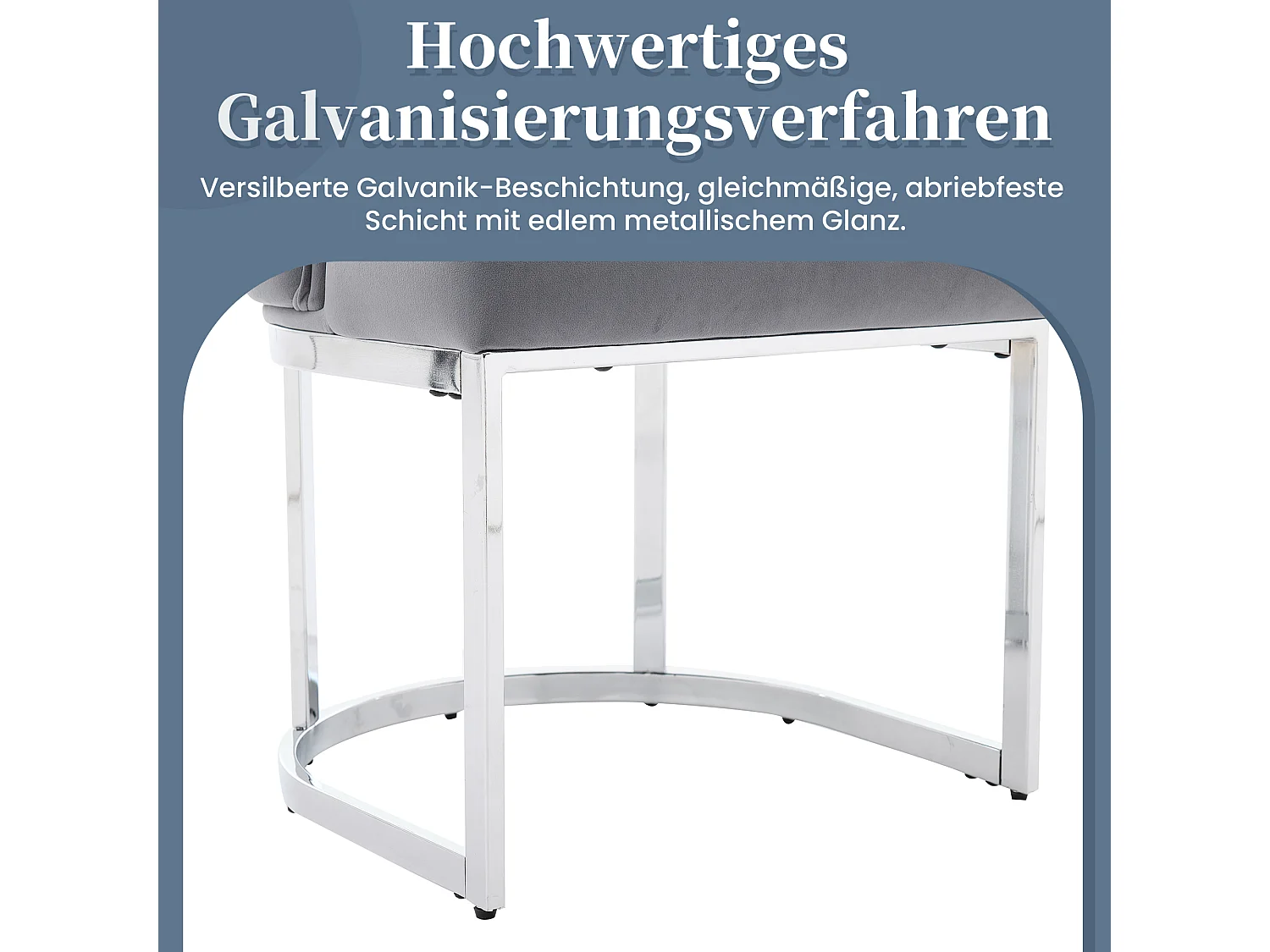 Set di 2 sedie da pranzo senza braccioli con schienale trapuntato - Velluto e metallo - 59 x 55 x 89 cm - Grigio + argento