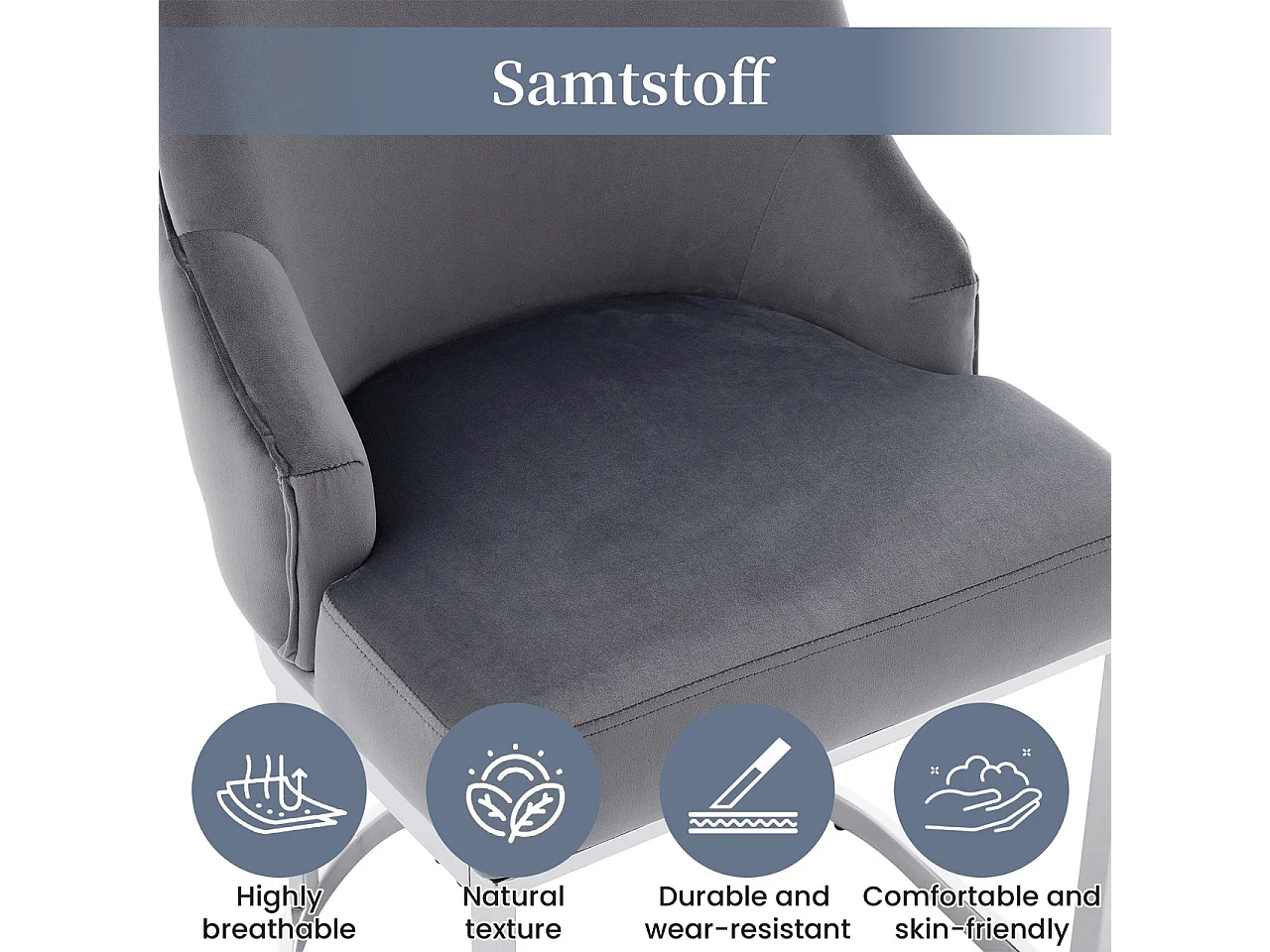 Set di 2 sedie da pranzo senza braccioli con schienale trapuntato - Velluto e metallo - 59 x 55 x 89 cm - Grigio + argento