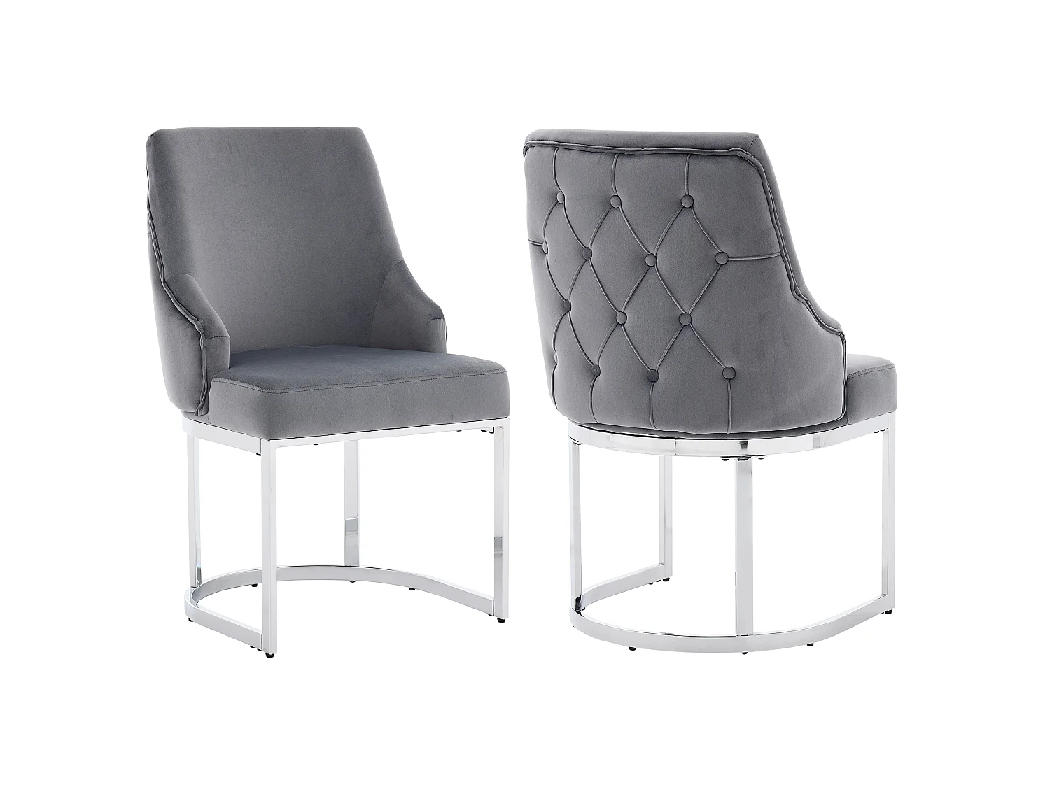 Set di 2 sedie da pranzo senza braccioli con schienale trapuntato - Velluto e metallo - 59 x 55 x 89 cm - Grigio + argento