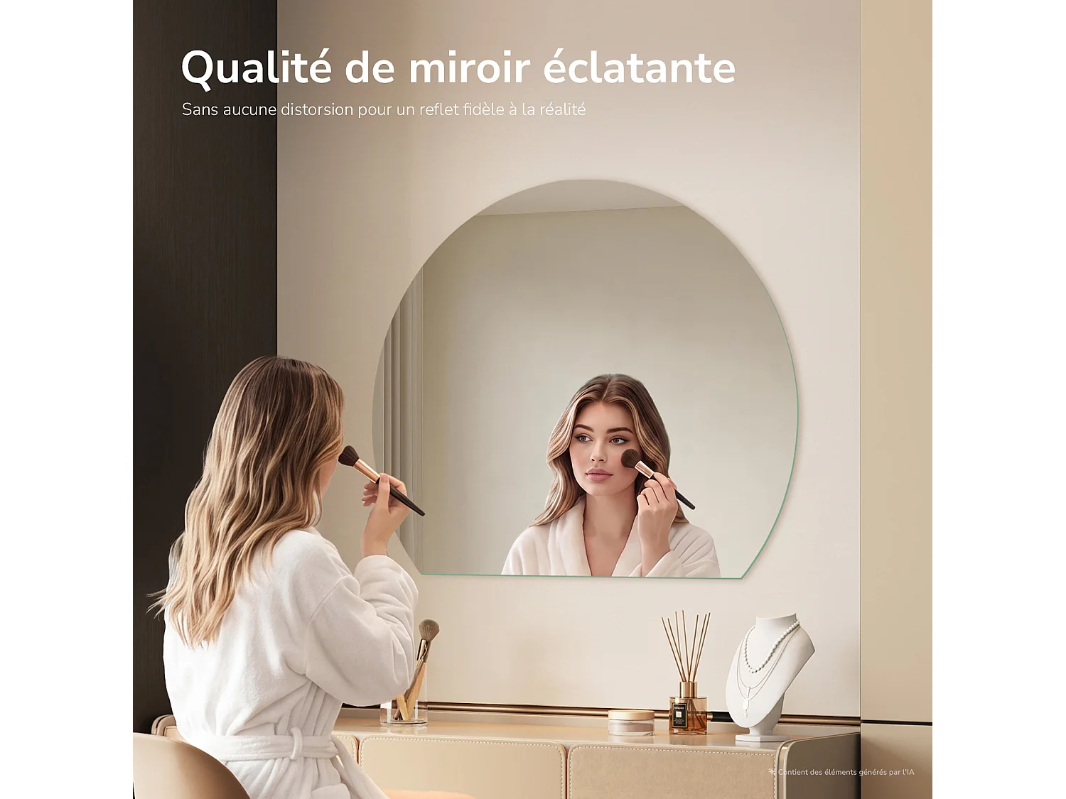 EMKE Miroir de Salle de Bain Asymétrique 62x70 cm, Miroir Mural Irrégulier Sans Cadre, Pose Horizontale ou Verticale
