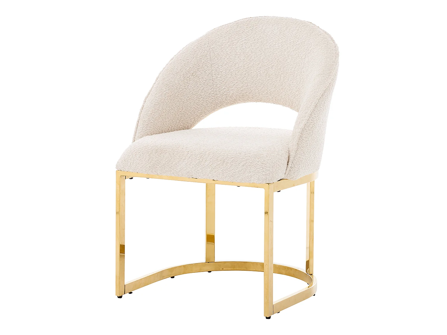 Lot de 4 chaises de salle à manger avec dossier incurvé et pieds en métal galvanisé - Tissu bouclé - 59 x 56 x 80 cm - Beige + or