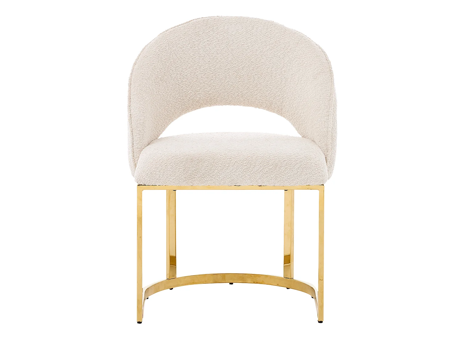Lot de 4 chaises de salle à manger avec dossier incurvé et pieds en métal galvanisé - Tissu bouclé - 59 x 56 x 80 cm - Beige + or