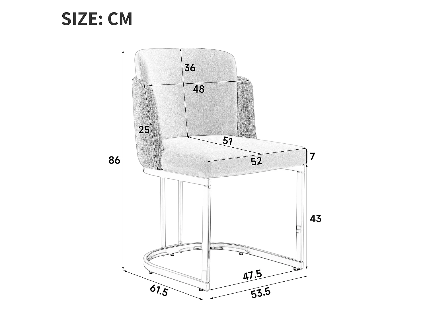 Lot de 6 chaises de salle à manger sans accoudoirs - Chenille et métal galvanisé - 59 x 52 x 85 cm - Gris clair + argent