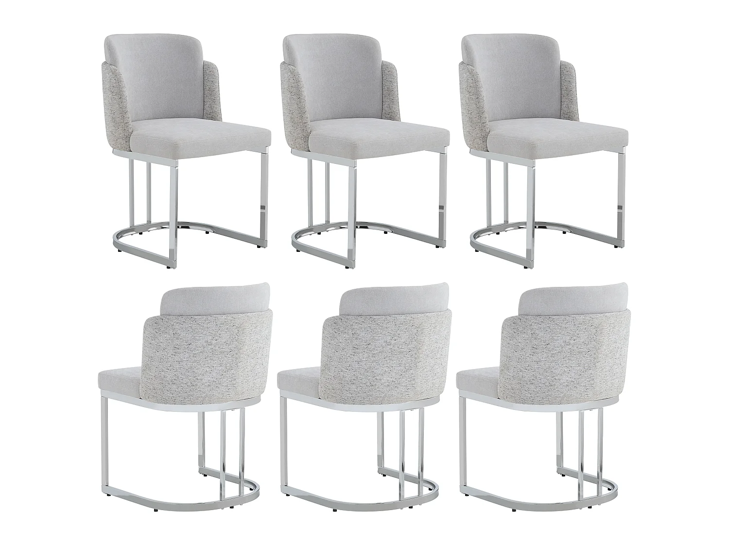 Lot de 6 chaises de salle à manger sans accoudoirs - Chenille et métal galvanisé - 59 x 52 x 85 cm - Gris clair + argent