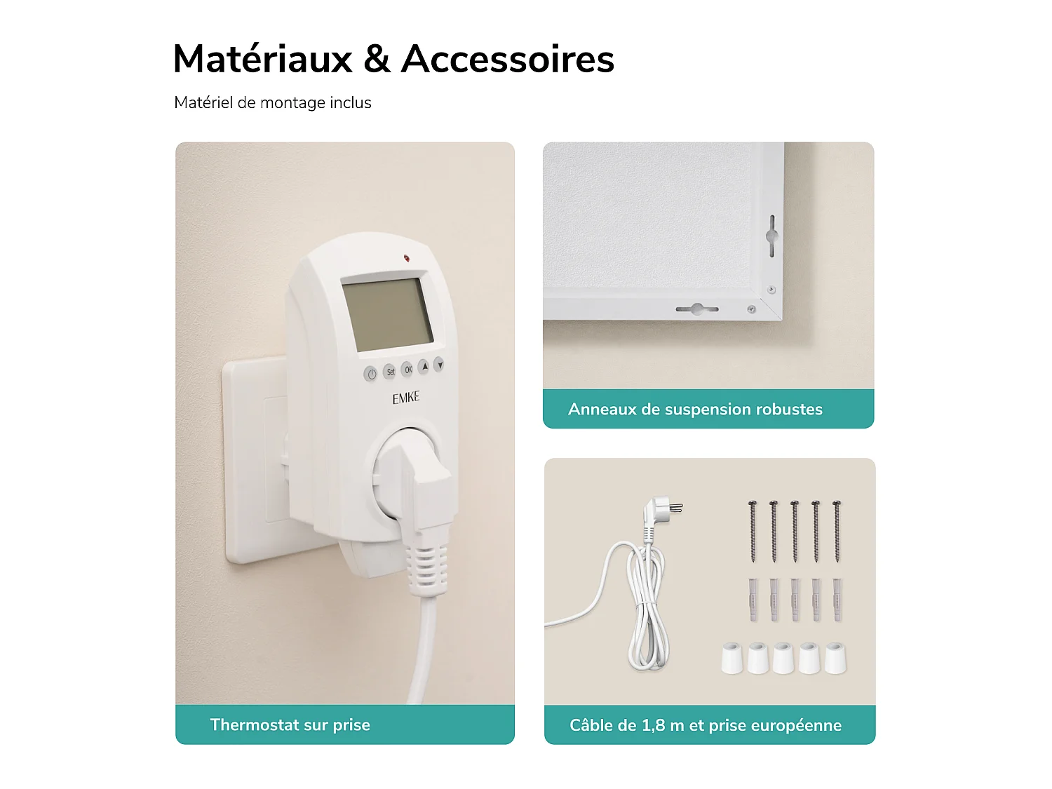 EMKE Radiateur Infrarouge 1200W, Panneau Chauffant Décoratif Mural 119,5x59,5cm, Thermostat WiFi Connecté,