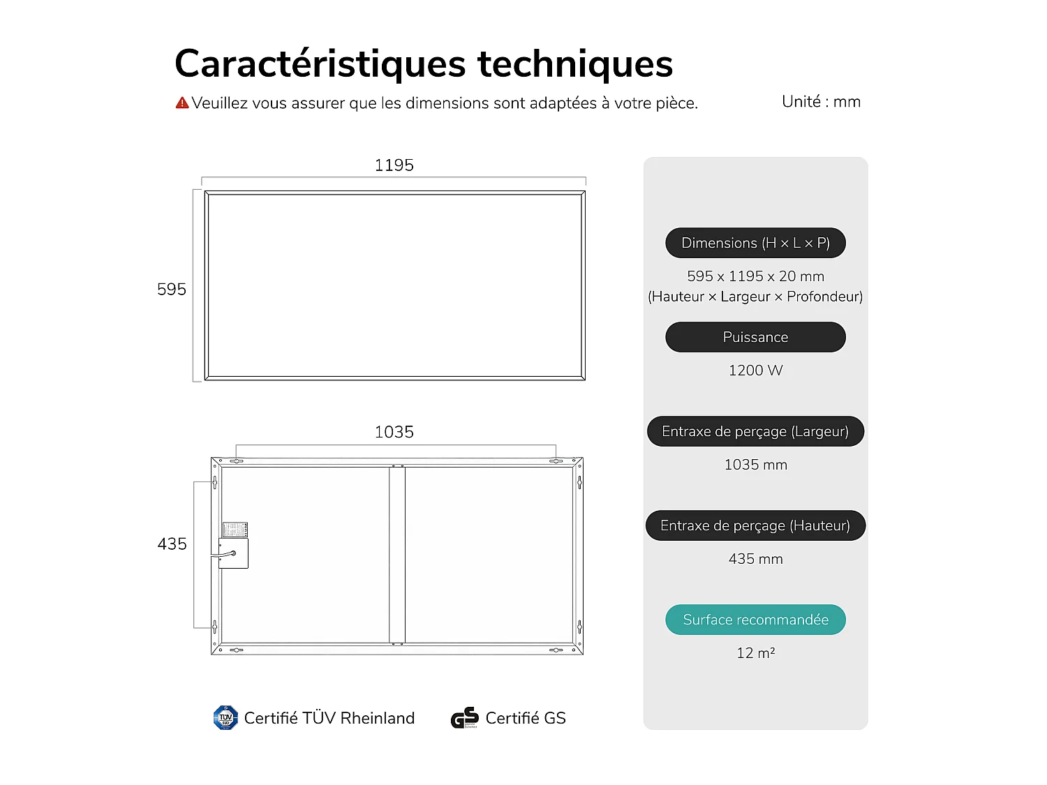 EMKE Radiateur Infrarouge 1200W, Panneau Chauffant Décoratif Mural 119,5x59,5cm, Thermostat WiFi Connecté,