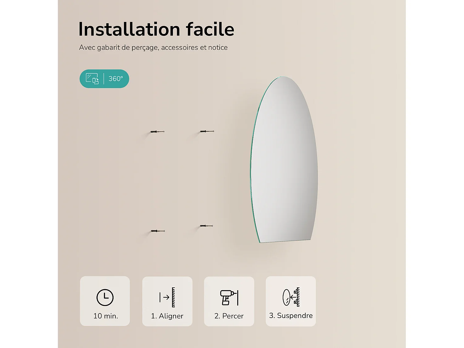 EMKE Miroir de Salle de Bain Asymétrique 83x100 cm, Miroir Mural Irrégulier Sans Cadre, Pose Horizontale ou Verticale