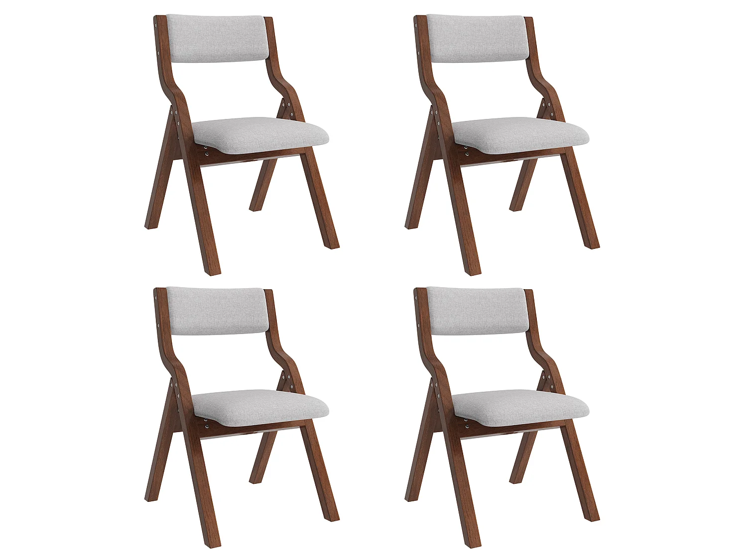 Conjunto de 4 cadeiras de jantar dobráveis sem braços - Madeira maciça e linho - 55 x 49 x 81 cm - Cinza