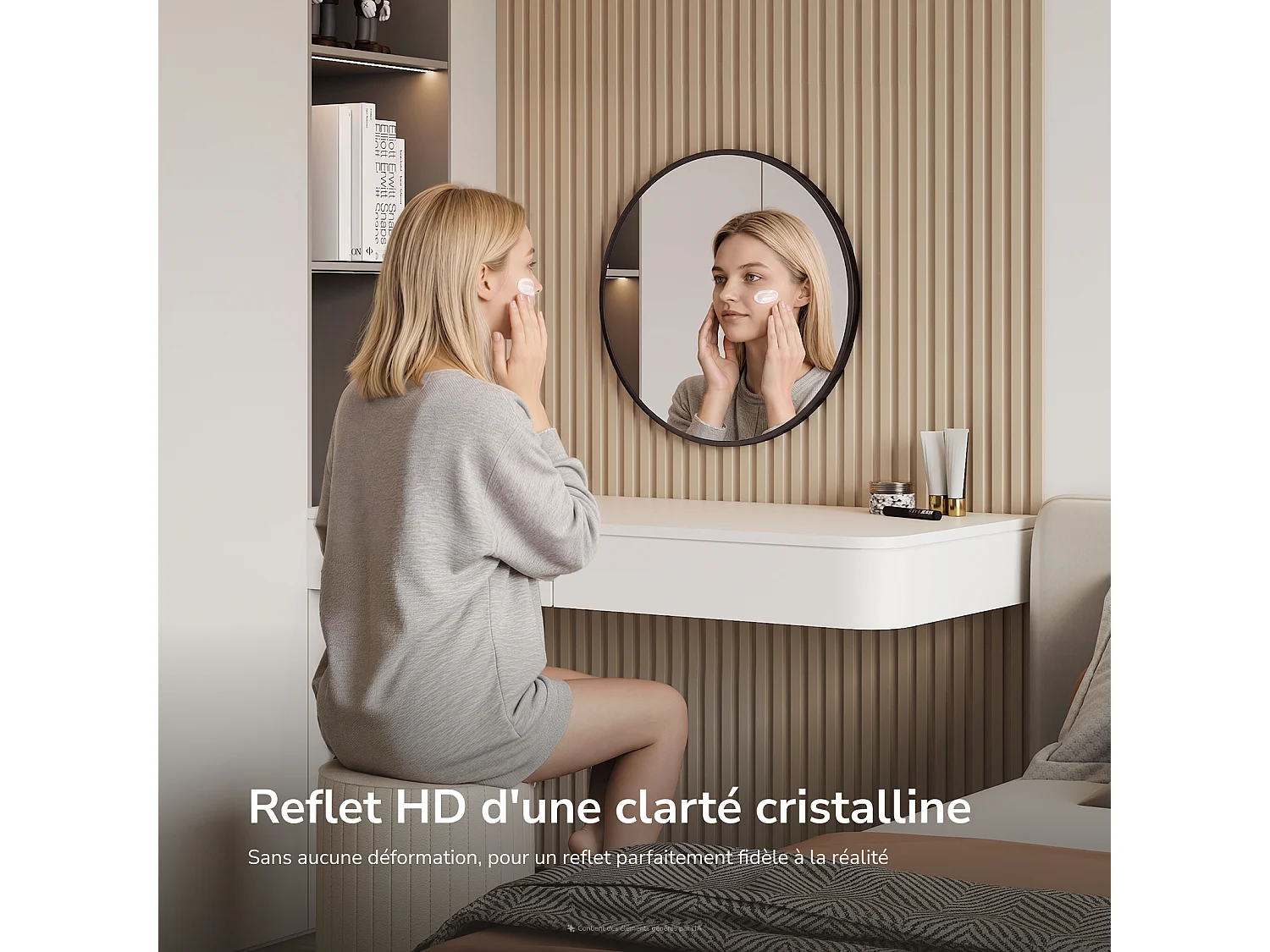 EMKE Miroir Rond Salle de Bain 50 cm avec Cadre Noir Mat et Lanière Réglable