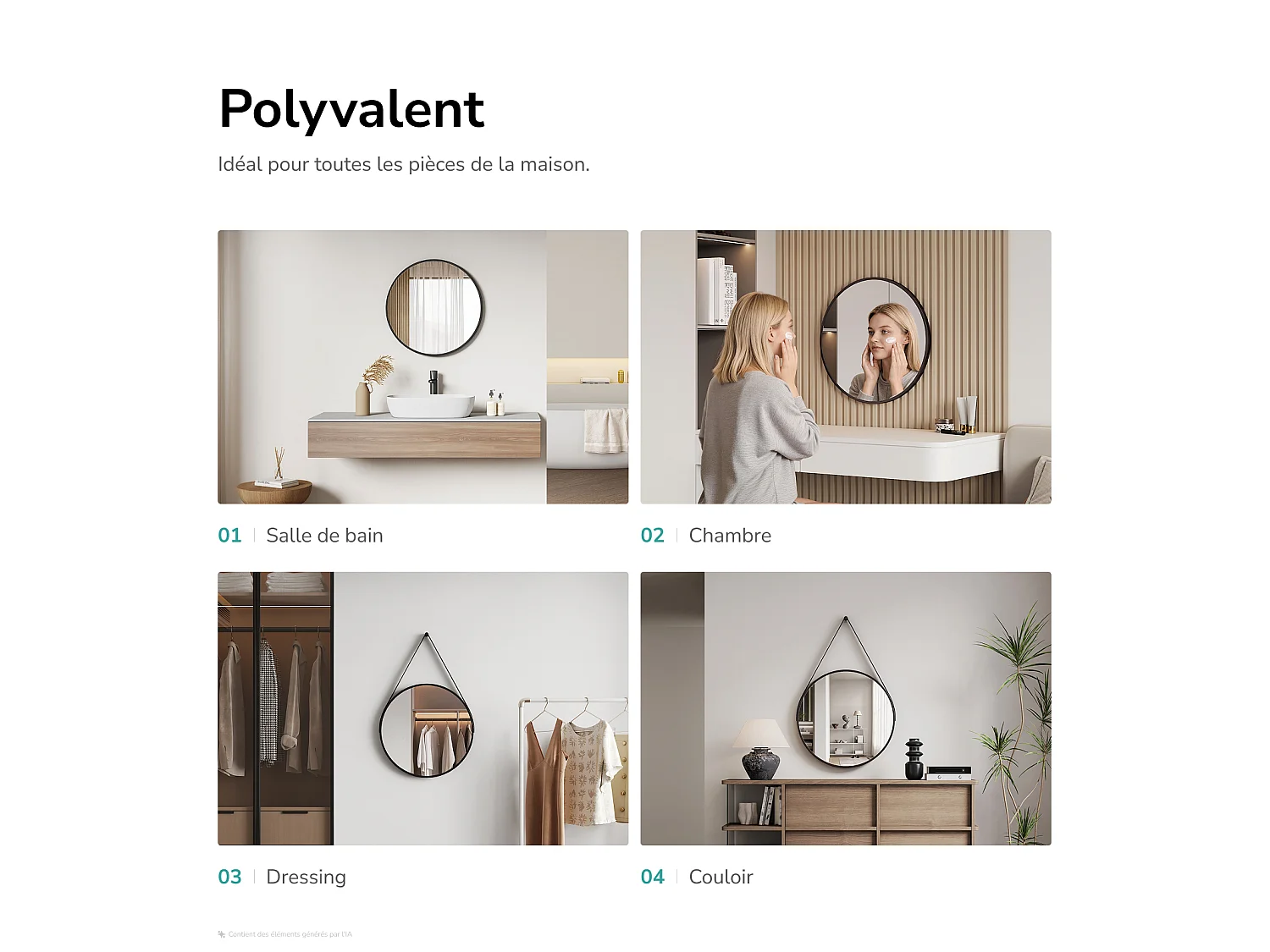EMKE Miroir Rond Salle de Bain 50 cm avec Cadre Noir Mat et Lanière Réglable