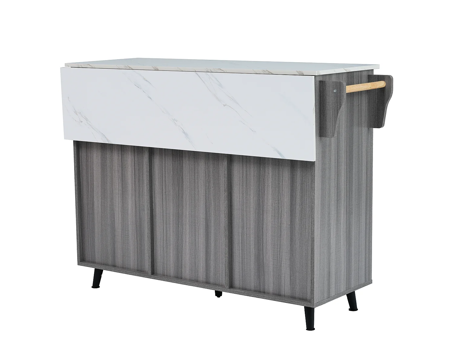 Ilha de cozinha móvel com 3 portas e 2 gavetas - 129 x 46/71 x 91,5 cm - MDF - Tampo extensível - Cinza cáqui