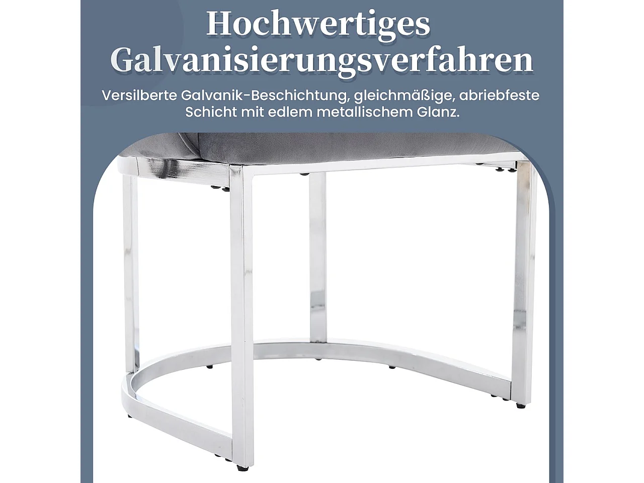 Set di 2 sedie da pranzo con schienale curvo e gambe in metallo zincato - Velluto - 59 x 56 x 80 cm - Grigio + argento