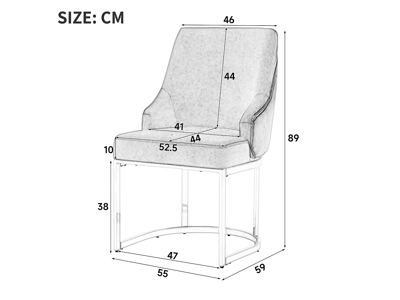 Lot de 4 chaises de salle à manger sans accoudoirs avec dossier capitonné - Velours et métal - 59 x 55 x 89 cm - Beige + or