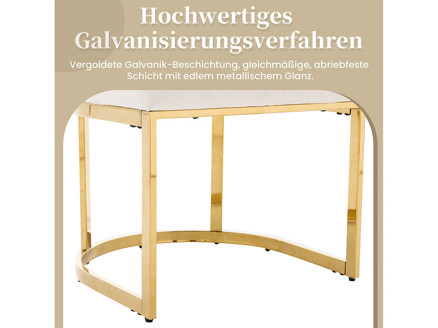 Lot de 4 chaises de salle à manger sans accoudoirs avec dossier capitonné - Velours et métal - 59 x 55 x 89 cm - Beige + or