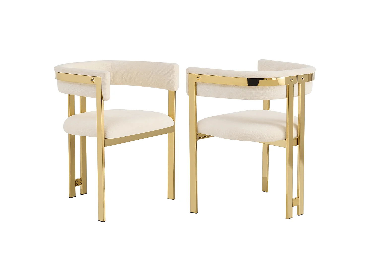 Sæt med 2 spisebordsstole med armlæn og C-formet ryglæn - Chenille og metal - 60 x 50 x 76 cm - Beige + guld