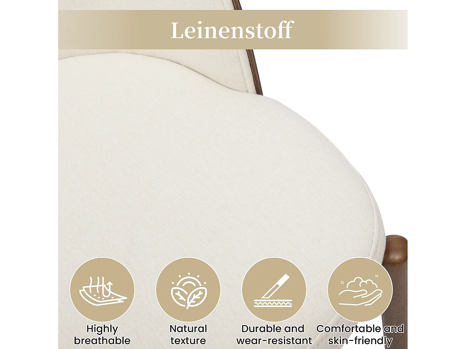 Set di 4 sedie da pranzo senza braccioli - Legno di caucciù, impiallacciatura di frassino e lino - 57 x 49 x 74 cm - Noce