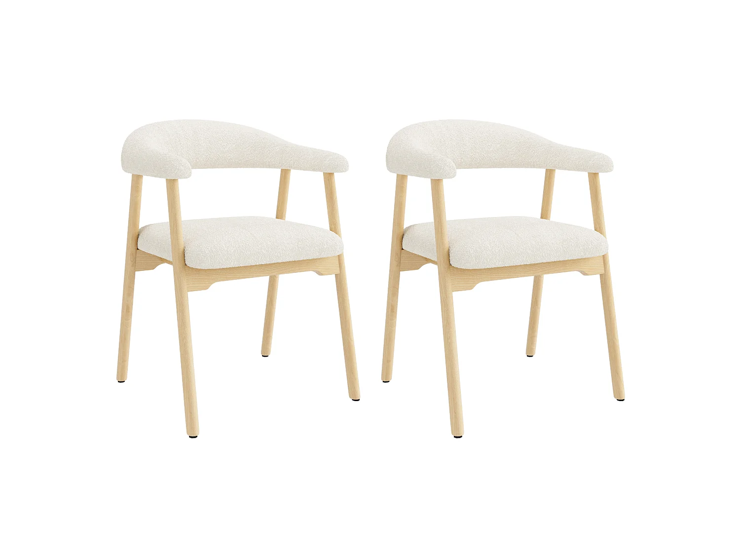 Sæt med 2 spisebordsstole med armlæn og C-formet ryglæn - Massivt træ, boucléstof - 60,5x57x79,5 cm - Naturtræ + beige