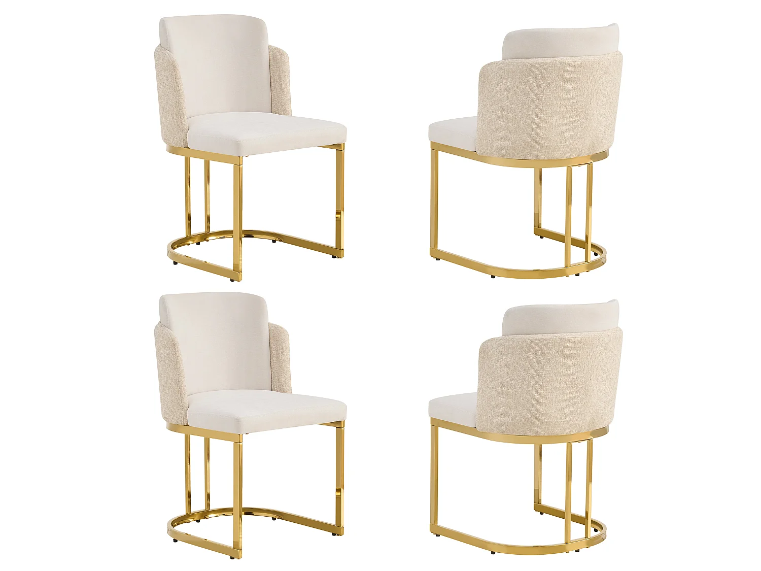 Lot de 4 chaises de salle à manger sans accoudoirs avec pieds en métal galvanisé - Chenille et métal - 61,5 x 53,5 x 86 cm - Beige + or