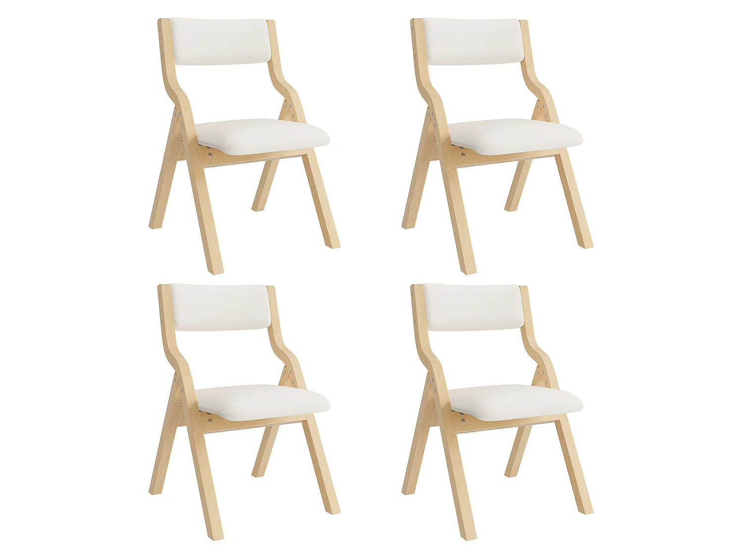 Lot de 4 chaises de salle à manger pliantes sans accoudoirs - Bois massif et lin - 55 x 49 x 81 cm - Beige