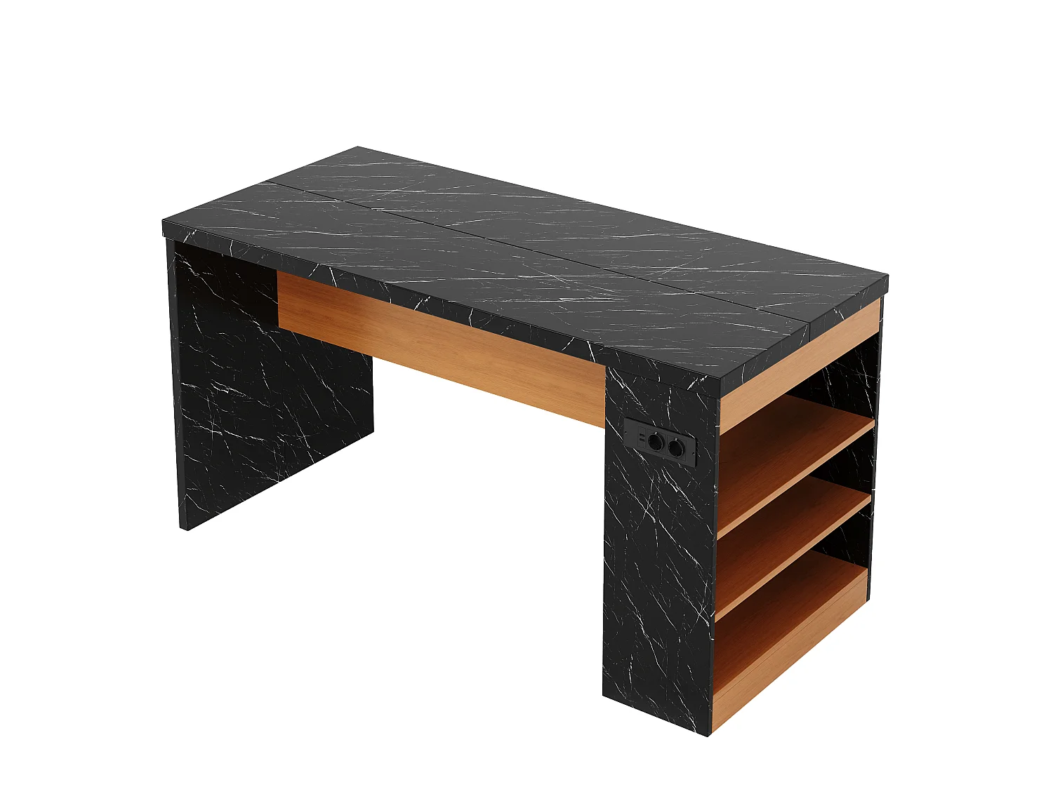 Îlot central de cuisine multifonctionnel avec LED et prises électriques - 2 prises + 2 ports USB - 155 x 80 x 90 cm – MDF –  Noir