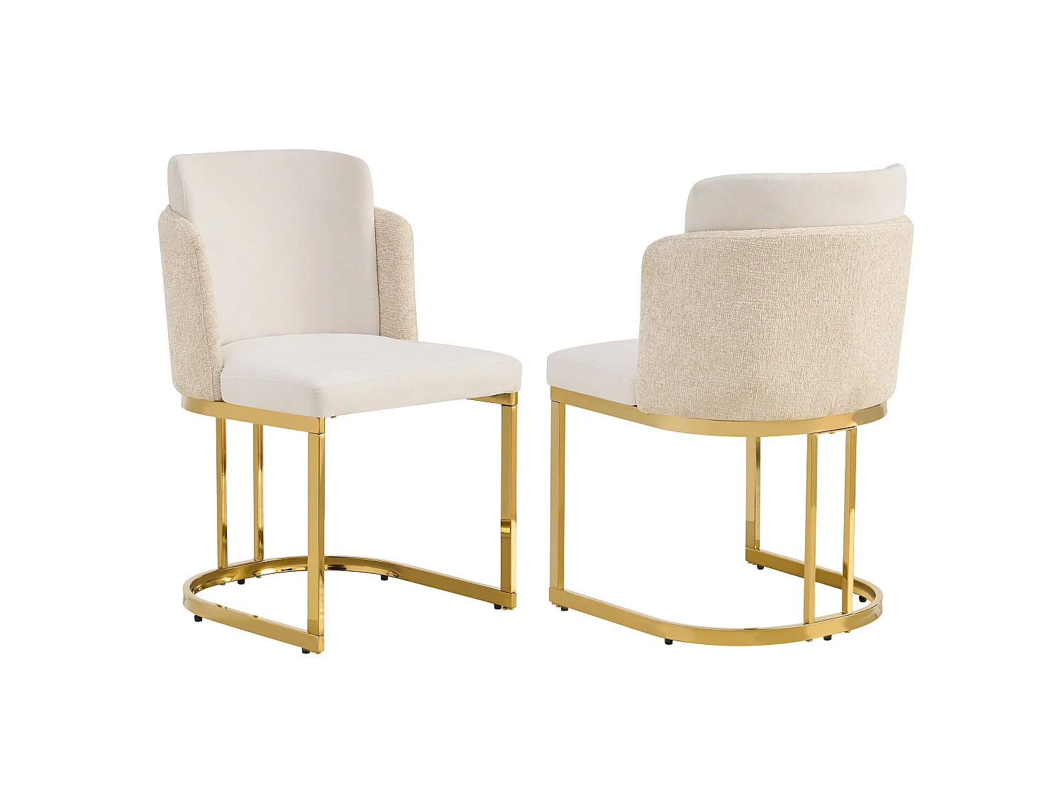 Set aus 2 armlosen Esszimmerstühlen mit Beinen aus verzinktem Metall – Chenille und Metall – 61,5 x 53,5 x 86 cm – Beige + Gold