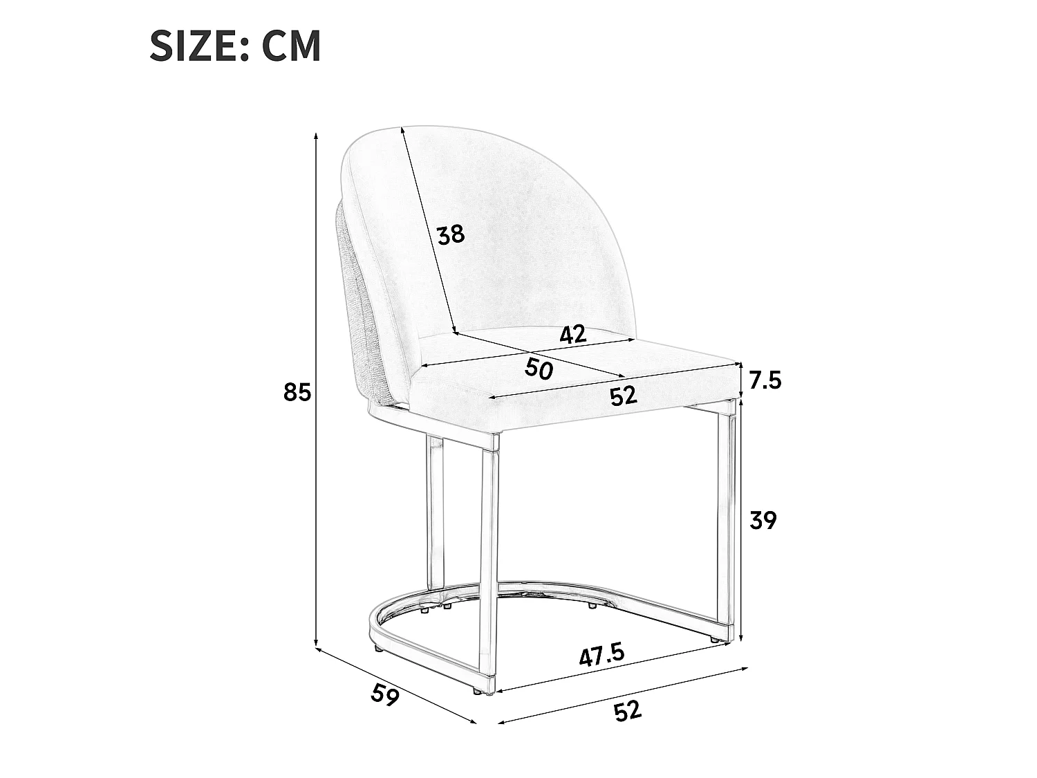 Lot de 6 chaises de salle à manger avec sans accoudoirs - Chenille et pieds en métal galvanisé  - 59 x 52 x 85 cm - Gris clair + argent