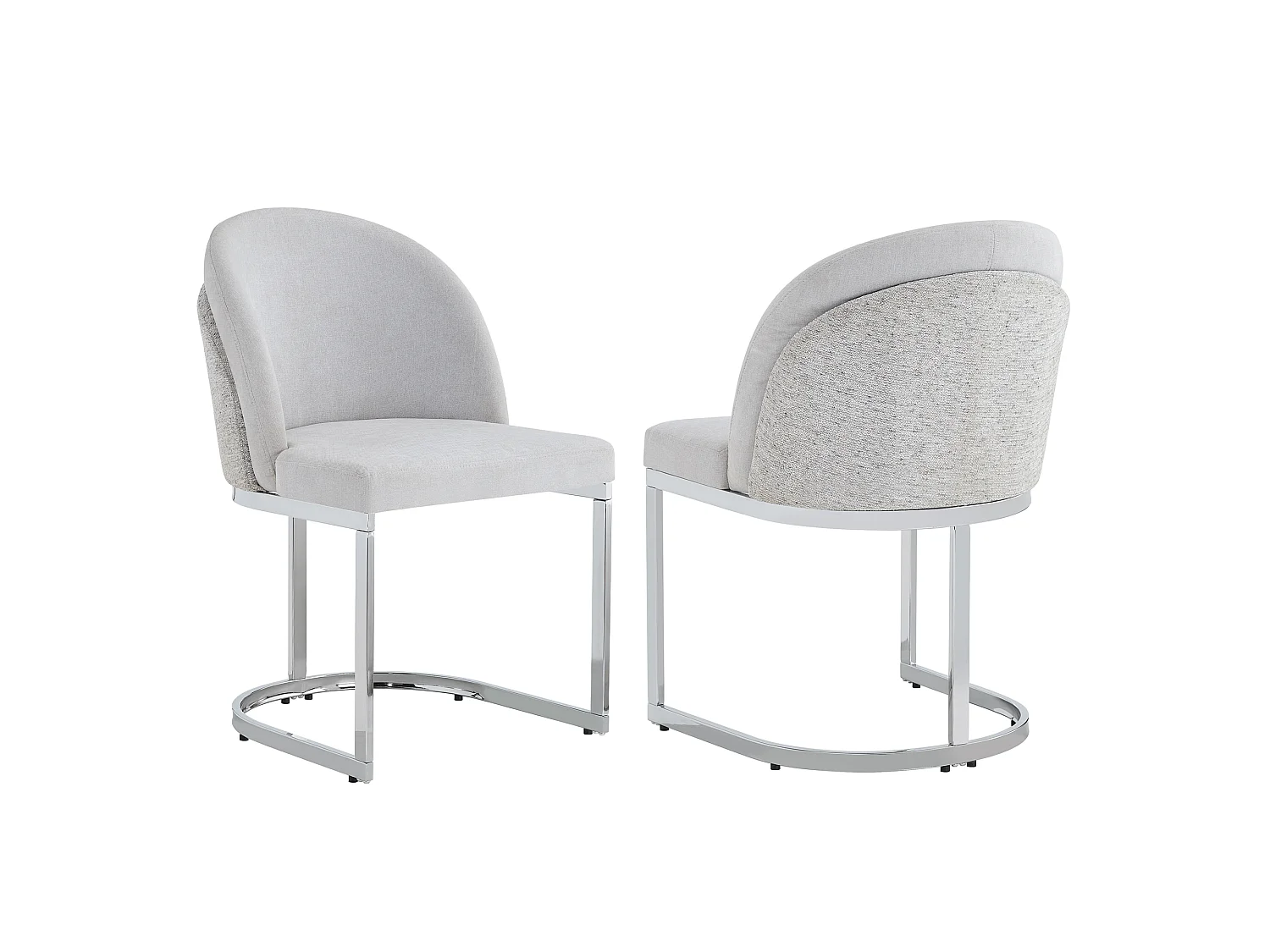 Set di 2 sedie da pranzo senza braccioli - in ciniglia con gambe in metallo zincato- 59 x 52 x 85 cm - Grigio chiaro + argento