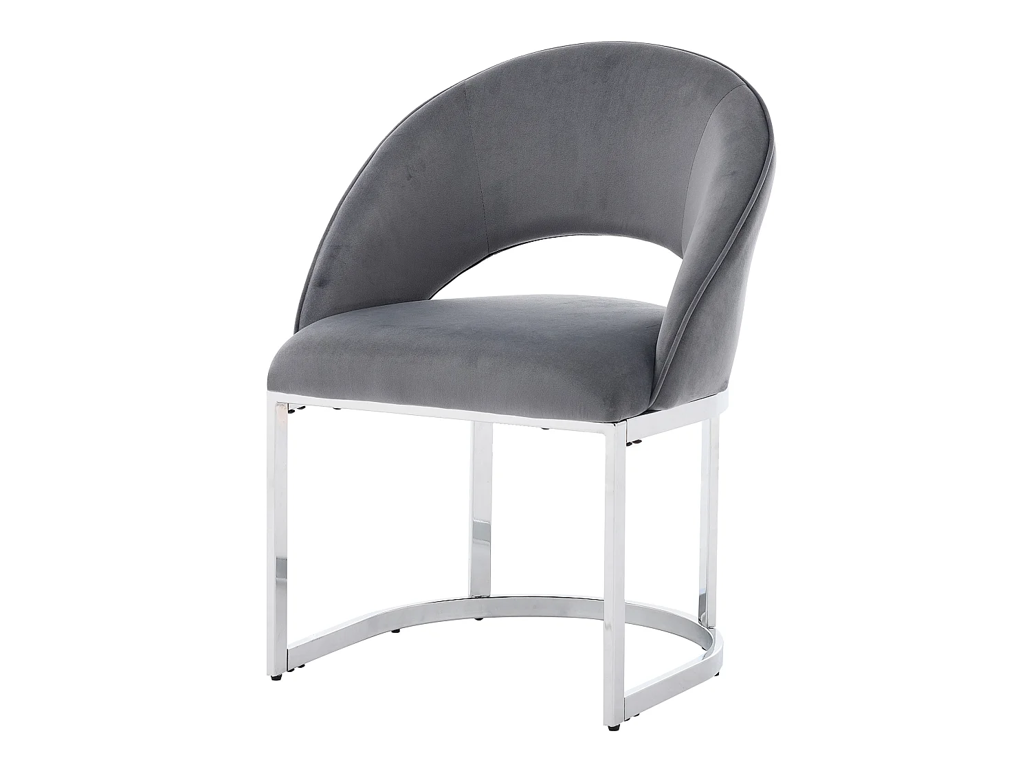 Sæt med 4 spisebordsstole med buet ryglæn og galvaniserede metalben - Fløjl - 59 x 56 x 80 cm - Grå + sølv