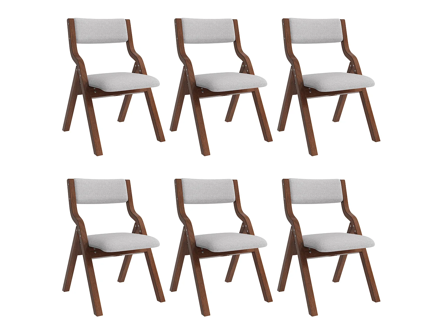 Conjunto de 6 cadeiras de jantar dobráveis sem braços - Madeira maciça e linho - 55 x 49 x 81 cm - Cinza