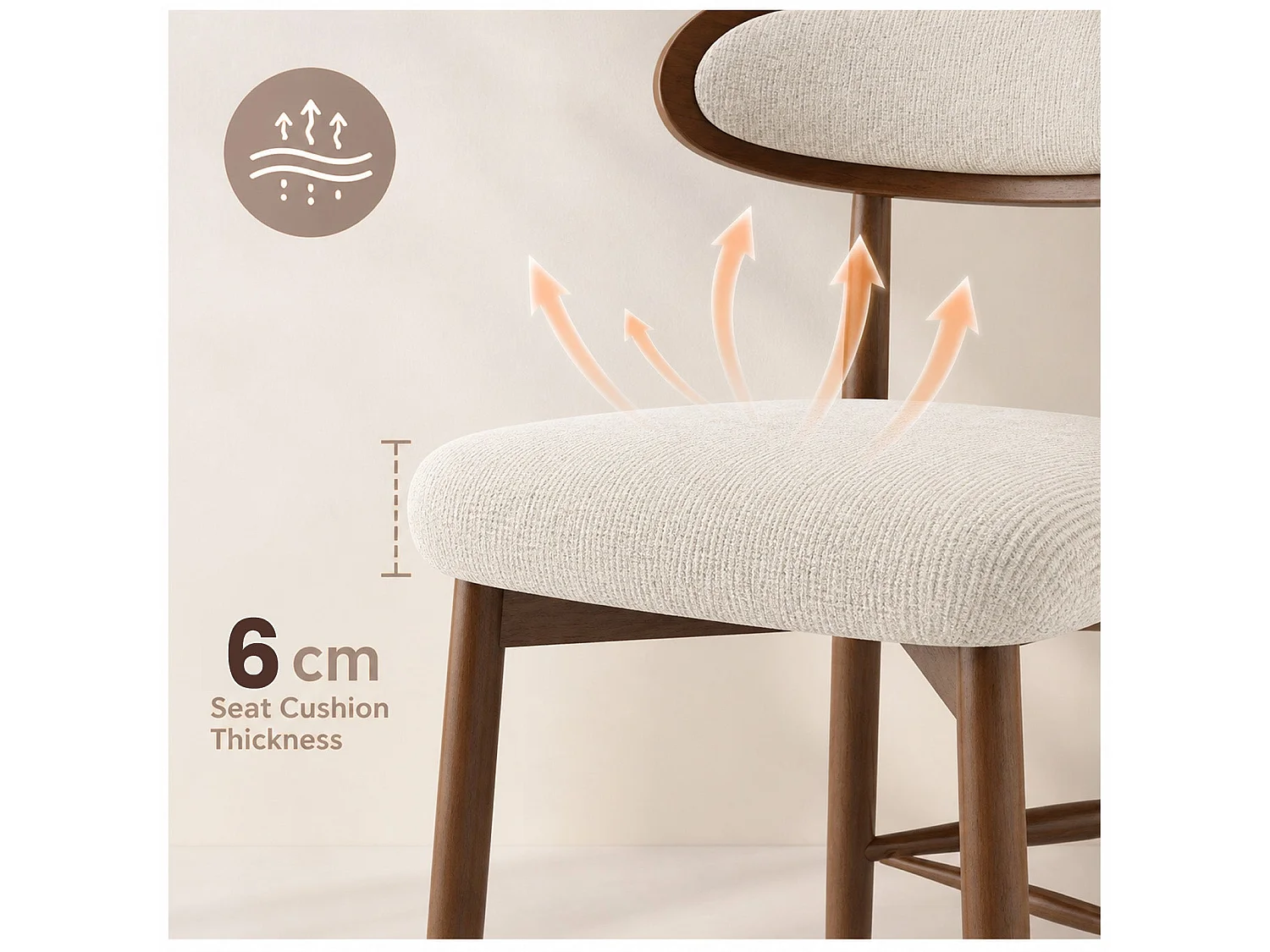 Lot de 2 tabourets de bar en bois massif, dossier incurvé et assise rembourrée, beige