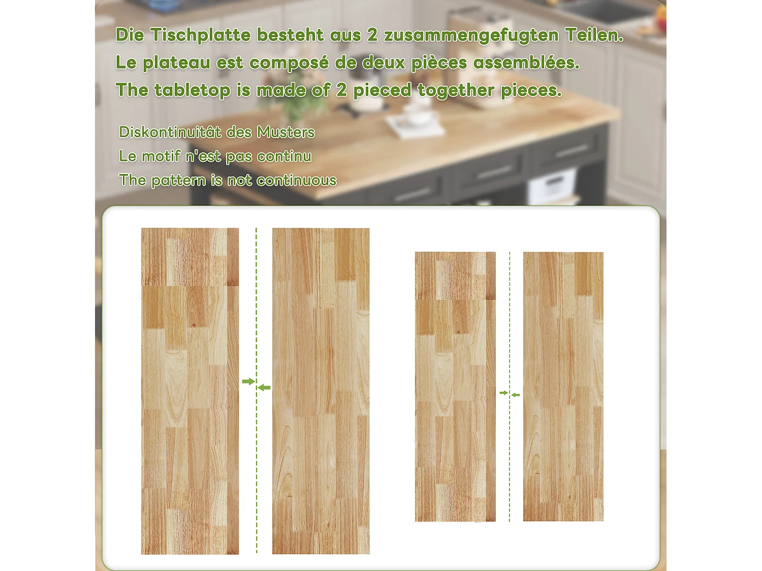 Îlot central de cuisine avec table à manger escamotable, 6 tiroirs et 3 porte - 150 x 90 x 90 cm - MDF - Noir + naturel