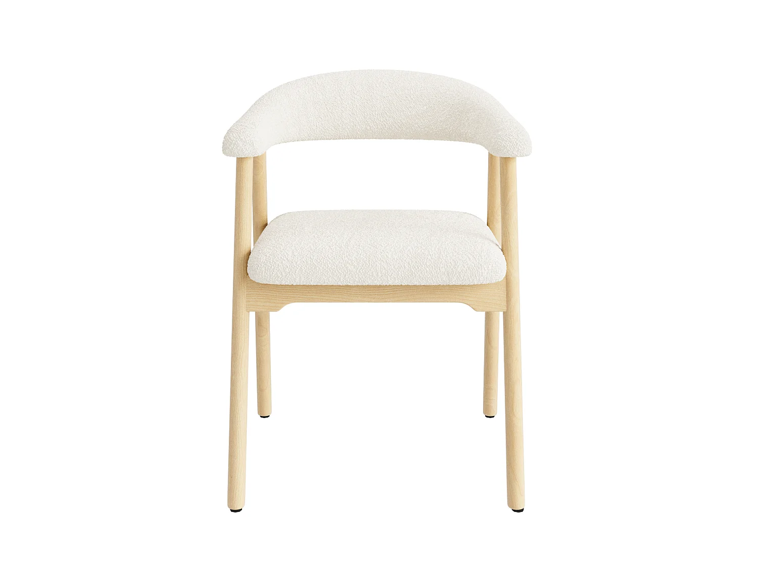 Lot de 4 chaises de salle à manger avec accoudoirs et dossier en C - Bois massif, tissu bouclé - 60,5x57x79,5 cm - Bois naturel + beige