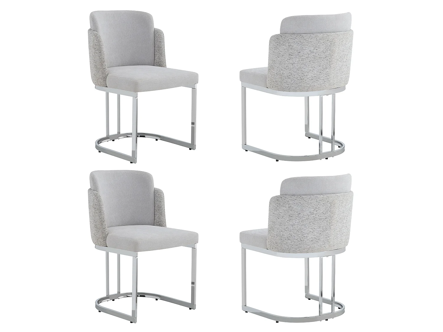 Conjunto de 4 cadeiras de jantar sem braços - Chenille e metal galvanizado - 59 x 52 x 85 cm - Cinza claro + prata