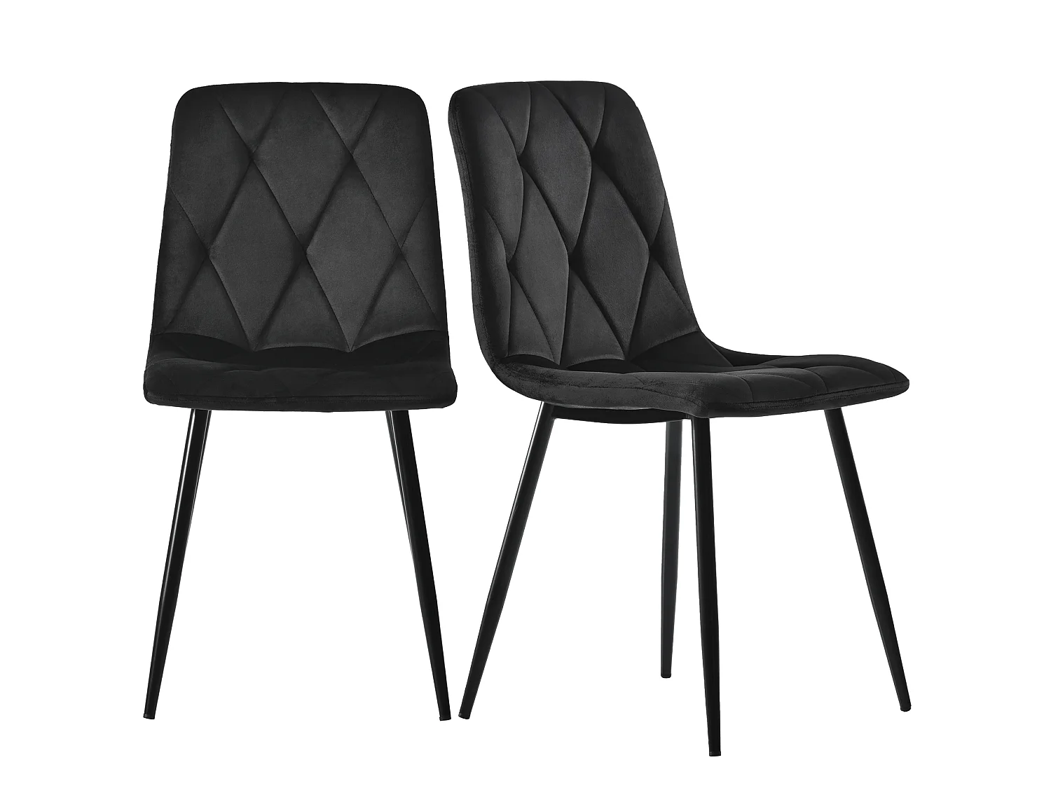 Lot de 4 chaises de salle à manger sans accoudoirs - 45 x 46 x 86 cm - velours et pièds en métal - Noir
