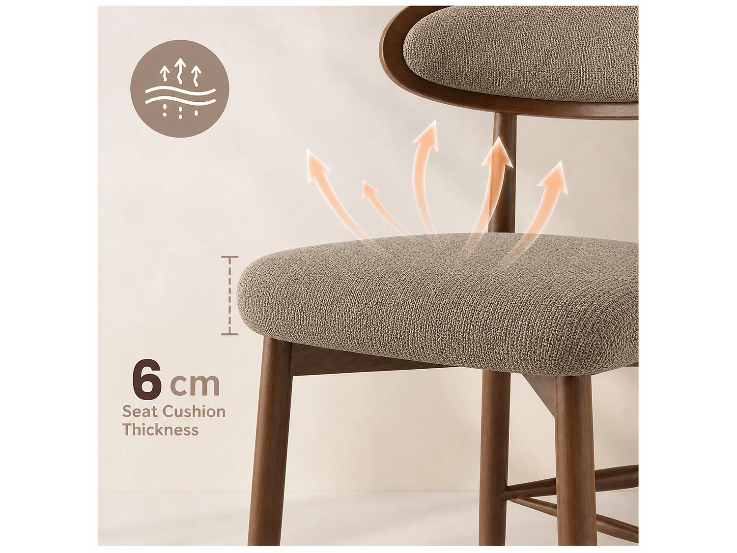 Lot de 2 tabourets de bar en bois massif, dossier incurvé et assise rembourrée, marron
