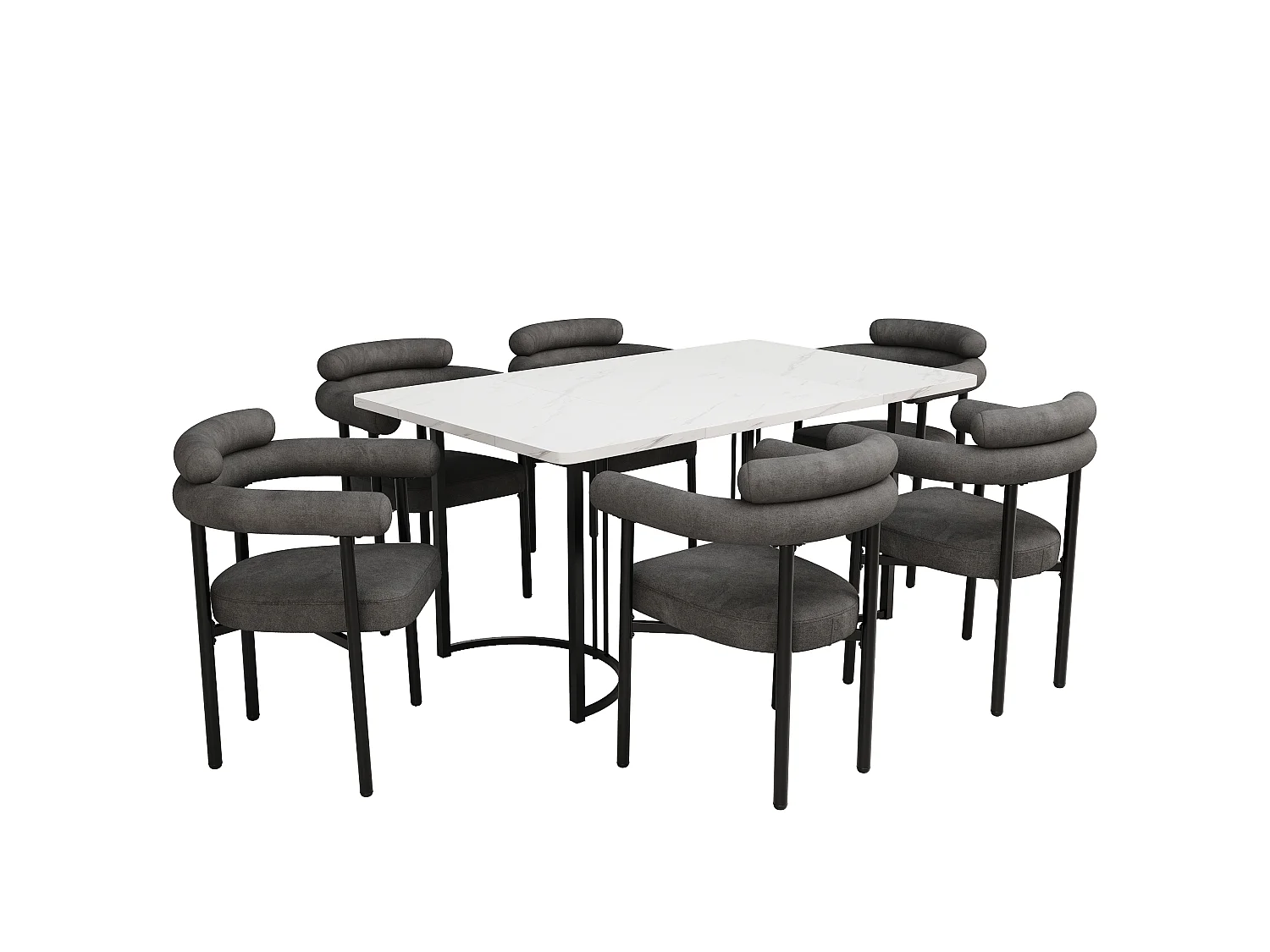 Ensemble table à manger et 6 chaises de salle à manger en velours - 140 x 80 x 75 cm - MDF et pièds en métal - Blanc