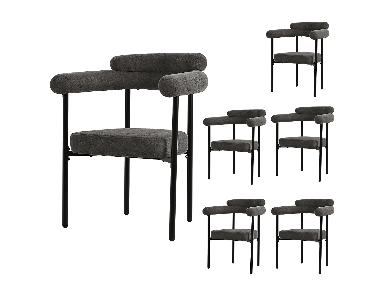 Ensemble table à manger et 6 chaises de salle à manger en velours - 140 x 80 x 75 cm - MDF et pièds en métal - Blanc